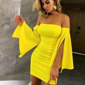 Joyfunear Off Shoulder Split Bell Sleeve Dress